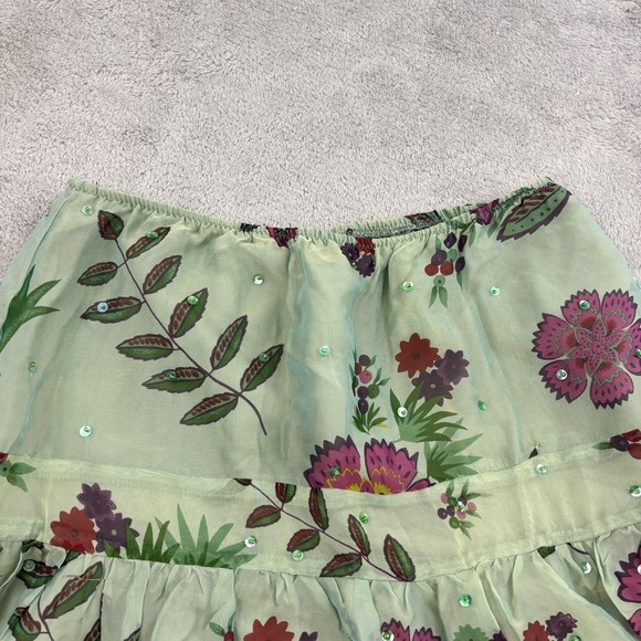 VTG Anna Sui Silk Blend Sequin Mini Skirt Womens 4 Green Floral Ruffle Fairycore - Picture 3 of 15
